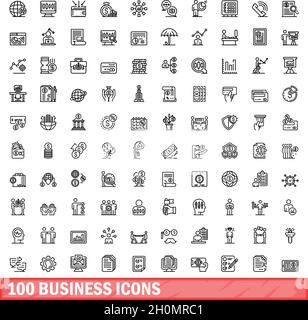 100 business icons set. Outline illustration of 100 business icons vector set isolated on white background Stock Vector