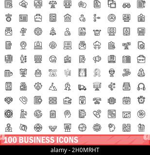 100 business icons set. Outline illustration of 100 business icons vector set isolated on white background Stock Vector