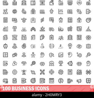 100 business icons set. Outline illustration of 100 business icons vector set isolated on white background Stock Vector