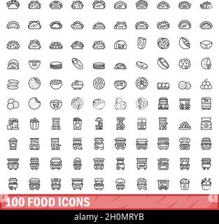 100 food icons set. Outline illustration of 100 food icons vector set isolated on white background Stock Vector