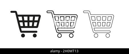Set of shopping carts line art icon for apps and websites Stock Vector