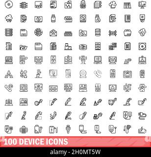 100 device icons set. Outline illustration of 100 device icons vector set isolated on white background Stock Vector