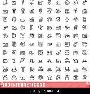 100 internet icons set. Outline illustration of 100 internet icons vector set isolated on white background Stock Vector
