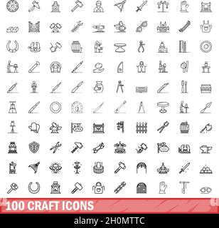 100 craft icons set. Outline illustration of 100 craft icons vector set isolated on white background Stock Vector