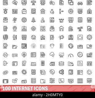 100 internet icons set. Outline illustration of 100 internet icons vector set isolated on white background Stock Vector