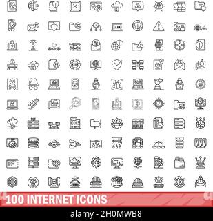 100 internet icons set. Outline illustration of 100 internet icons vector set isolated on white background Stock Vector