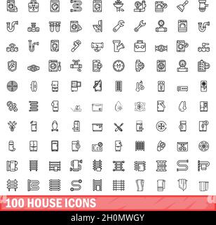 100 house icons set. Outline illustration of 100 house icons vector set isolated on white background Stock Vector