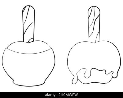 Caramelized apple hand drawn icon isolated on white background. Black line monochrome vector illustration. Stock Vector