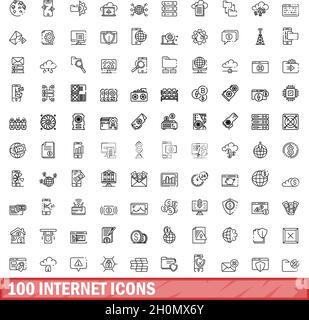 100 internet icons set. Outline illustration of 100 internet icons vector set isolated on white background Stock Vector