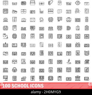 100 school icons set. Outline illustration of 100 school icons vector set isolated on white background Stock Vector