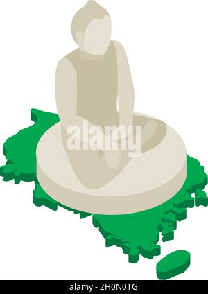 Buddha statue icon isometric vector. Sitting giant buddha and south korea map. Large statue in sinheungsa temple in south korea Stock Vector