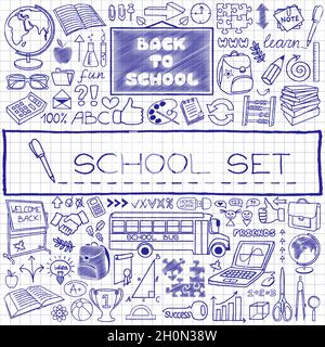 Hand drawn school icons set Stock Vector