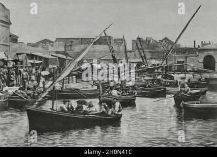 The Spanish in Oran's region. During the second third of the 19th century many Spaniards went as farmers to make their fortune in northern Algeria. On Stock Photo