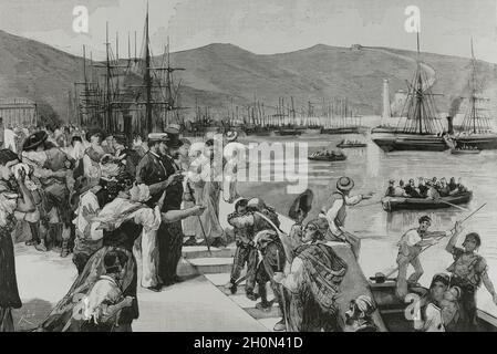 The Spanish in Oran's region. During the second third of the 19th century many Spaniards went as farmers to make their fortune in northern Algeria. On Stock Photo