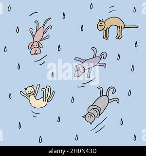 Raining cats and dogs. Idiomatic expression. Metaphoric idiom. Stock Vector