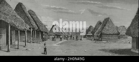 First attempt to build a canal in Panama by a French company. 1881. Works for the construction of the Panama Canal. Main street of the Gorgona workers Stock Photo