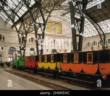 Railway of the short line from Barcelona to Mataro, 1848. Replica for the Exhibition '150 years of railroad in Spain' (1998-1999) held in France Stati Stock Photo