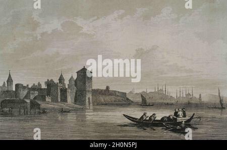 Ottoman Empire. Turkey. Constantinople (today Istanbul). Yedikule Fortress or 'Fortress of the Seven Towers'. Its construction was commissioned by Ott Stock Photo