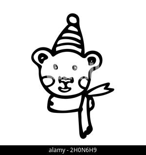 Bear head with hat and scarf in cartoon style. Vector festival. Stock Vector