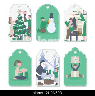 Christmas tags cute collection. New Year greetings. Vector illustration. Paper cards and gift tags. Stock Vector