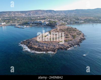 Aerial view on Coral bay in Peyia, Mediterranean sea near Paphos, Cyprus, Coral beach Stock Photo