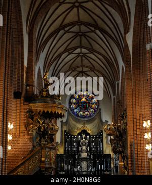 Sweden, Stockholm. Storkyrkan (Saint Nicholas Cathedral), also called Stockholms domkyrka (Stockholm Cathedral). Inside view. Altarpiece of the main a Stock Photo