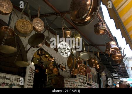 Souvenir shop - Mostar in Bosnia and Herzegovina is famous old town for its Stari Most, old Ottoman bridge that crosses Neretva river Stock Photo