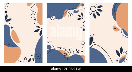 A set of abstract backgrounds with geometric shapes. Hand drawn doodle objects and geometric shapes. Vector illustration Stock Vector