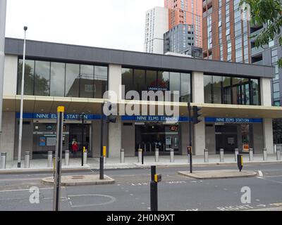 Nine Elms underground, tube station roundel sign in London England ...