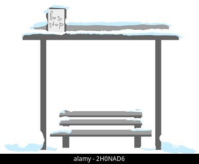 snow covered bus stop in christmas winter flat style vector element Stock Vector
