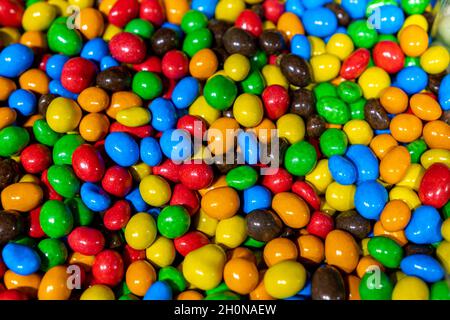 Colorful background made of sweet candies. Bright backdrop. Stock Photo