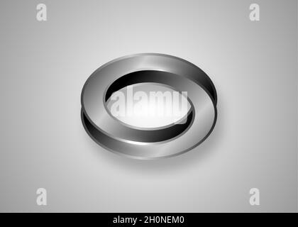 Mobius 3D strip. Spatial figure with upturned surfaces. Optical illusion with dual circular contour. Logo symbolizing turnover, repeatability, recurre Stock Vector
