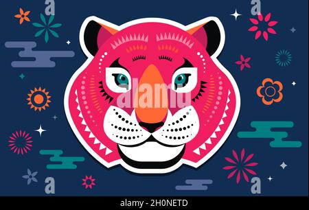Chinese new year 2022 year of the tiger - Chinese zodiac symbol, Lunar new year concept, modern background design Stock Vector