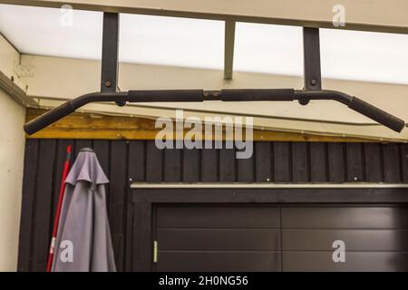 Beautiful view of outdoor mounted pull up bar. Healthy lifestyle concept. Sweden. Stock Photo