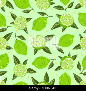Seamless pattern with limes and leaves. Vector illustration Stock Vector