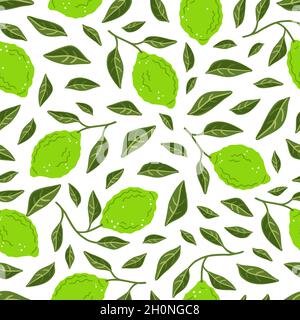 Seamless pattern with limes and leaves. Vector illustration Stock Vector