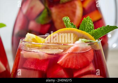 close up of red sangria glass, selective focus Stock Photo