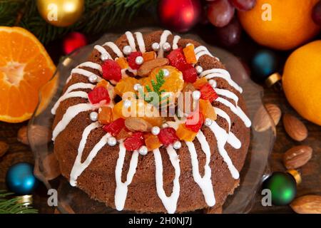 Christmas cake with decoration close up Stock Photo