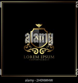 ND Initial Letter Luxury Logo template in vector for Restaurant, Royalty, Boutique, Cafe, Hotel, Heraldic, Jewelry, Fashion and other vector illustrat Stock Vector