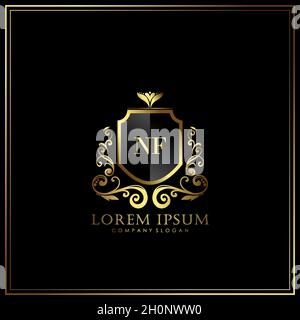 NF Initial Letter Luxury Logo template in vector for Restaurant, Royalty, Boutique, Cafe, Hotel, Heraldic, Jewelry, Fashion and other vector illustrat Stock Vector