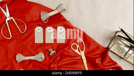 A top view of sewing material Stock Photo
