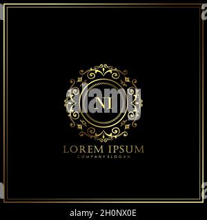 NI Initial Letter Luxury Logo template in vector for Restaurant, Royalty, Boutique, Cafe, Hotel, Heraldic, Jewelry, Fashion and other vector illustrat Stock Vector