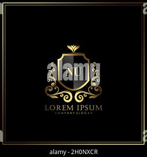 NU Initial Letter Luxury Logo template in vector for Restaurant, Royalty, Boutique, Cafe, Hotel, Heraldic, Jewelry, Fashion and other vector illustrat Stock Vector