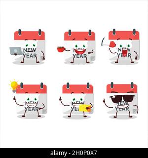 New year calendar cartoon character with various types of business emoticons. Vector illustration Stock Vector