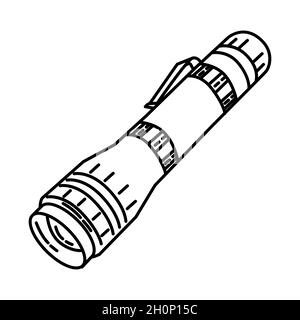 Flashlight Part of Police Equipment and Accessories Hand Drawn Icon Set Vector. Stock Vector