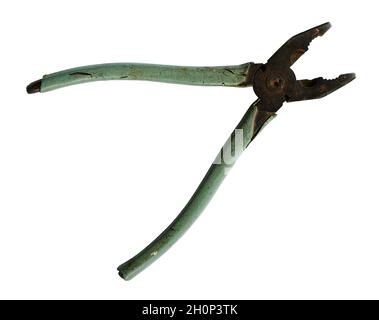 old rusty pliers lie on a white background close-up Stock Photo