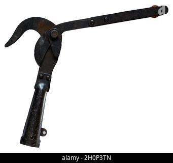 old rusty pruner lie on a white background close-up Stock Photo