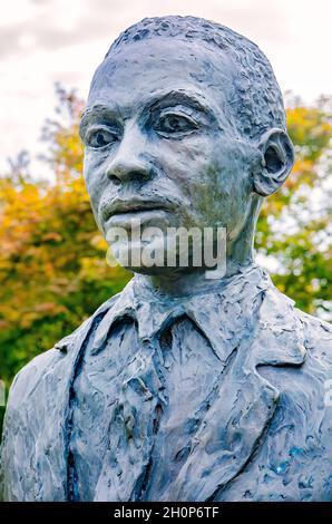 A statue commemorates the 1962 enrollment of James Meredith, the university's first black student, July 30, 2013, at the University of Mississippi. Stock Photo