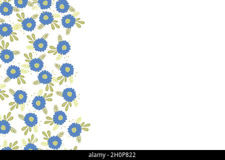 Floral frame based on traditional folk art ornaments on white background. Ornate border with blue flowers. Vector stock illustration for wallpaper Stock Vector