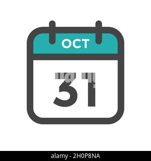 October 31 Calendar Day or Calender Date for Deadline and Appointment Stock Vector